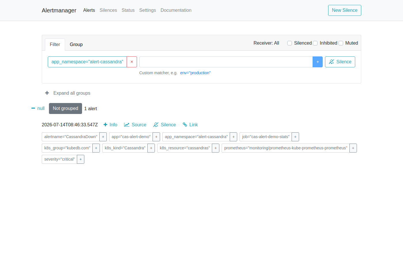 AlertManager — CassandraDown Firing