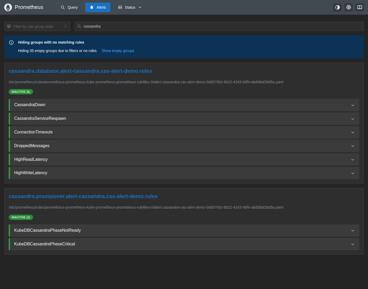 Prometheus Alerts — All Inactive