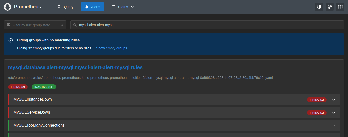 Prometheus Alerts — MySQLInstanceDown Firing