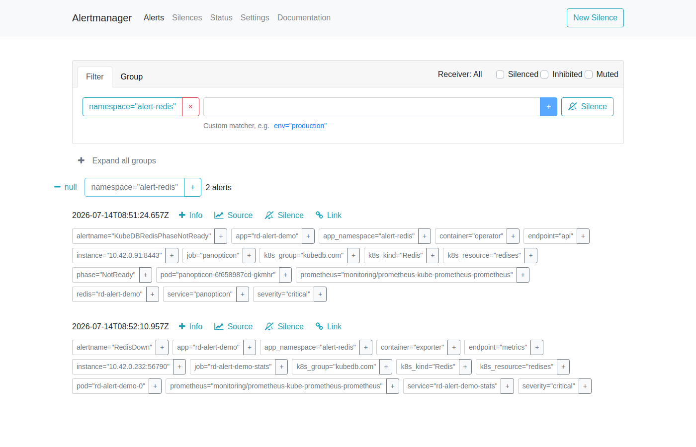 AlertManager — RedisDown Firing