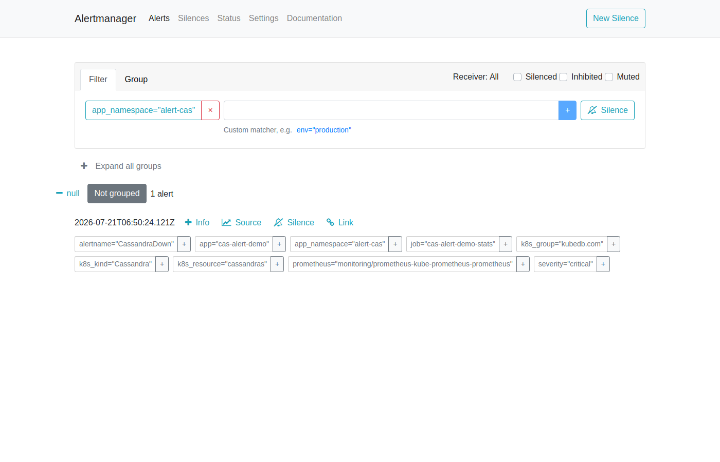 AlertManager — CassandraDown Firing