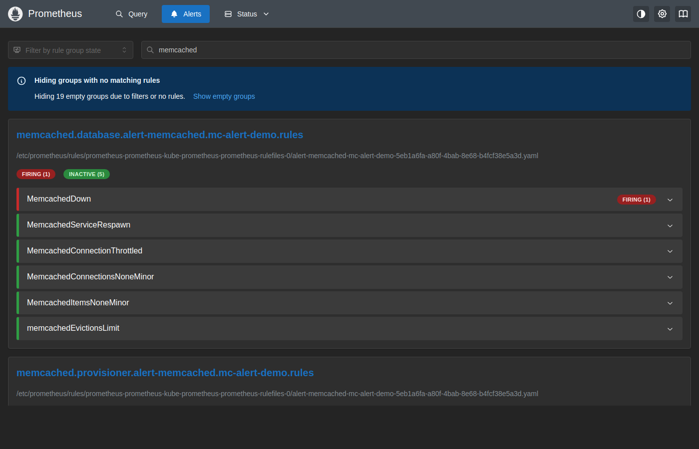 Prometheus Alerts — MemcachedDown Firing