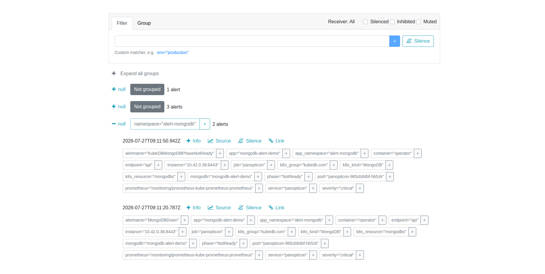 AlertManager — MongoDBDown Firing