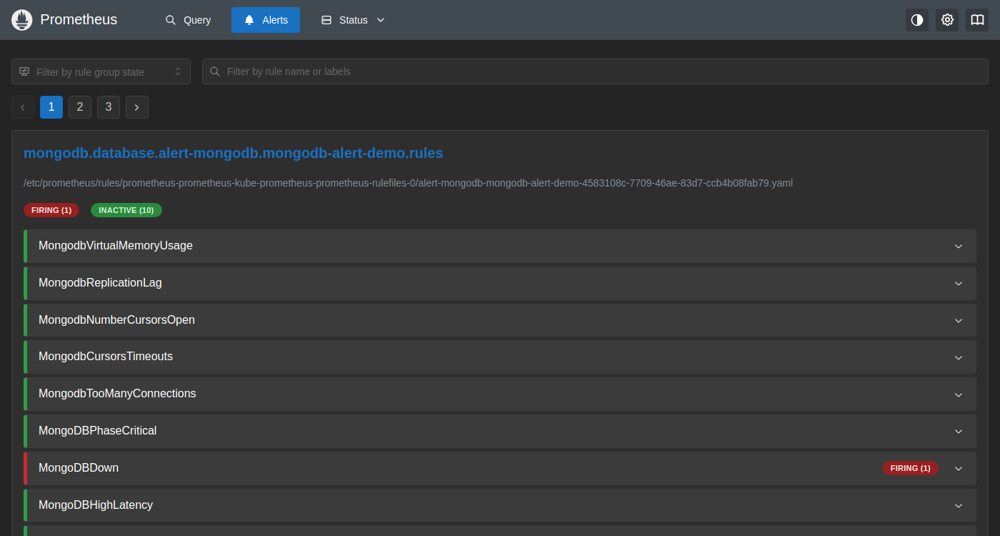 Prometheus Alerts — MongoDBDown Firing