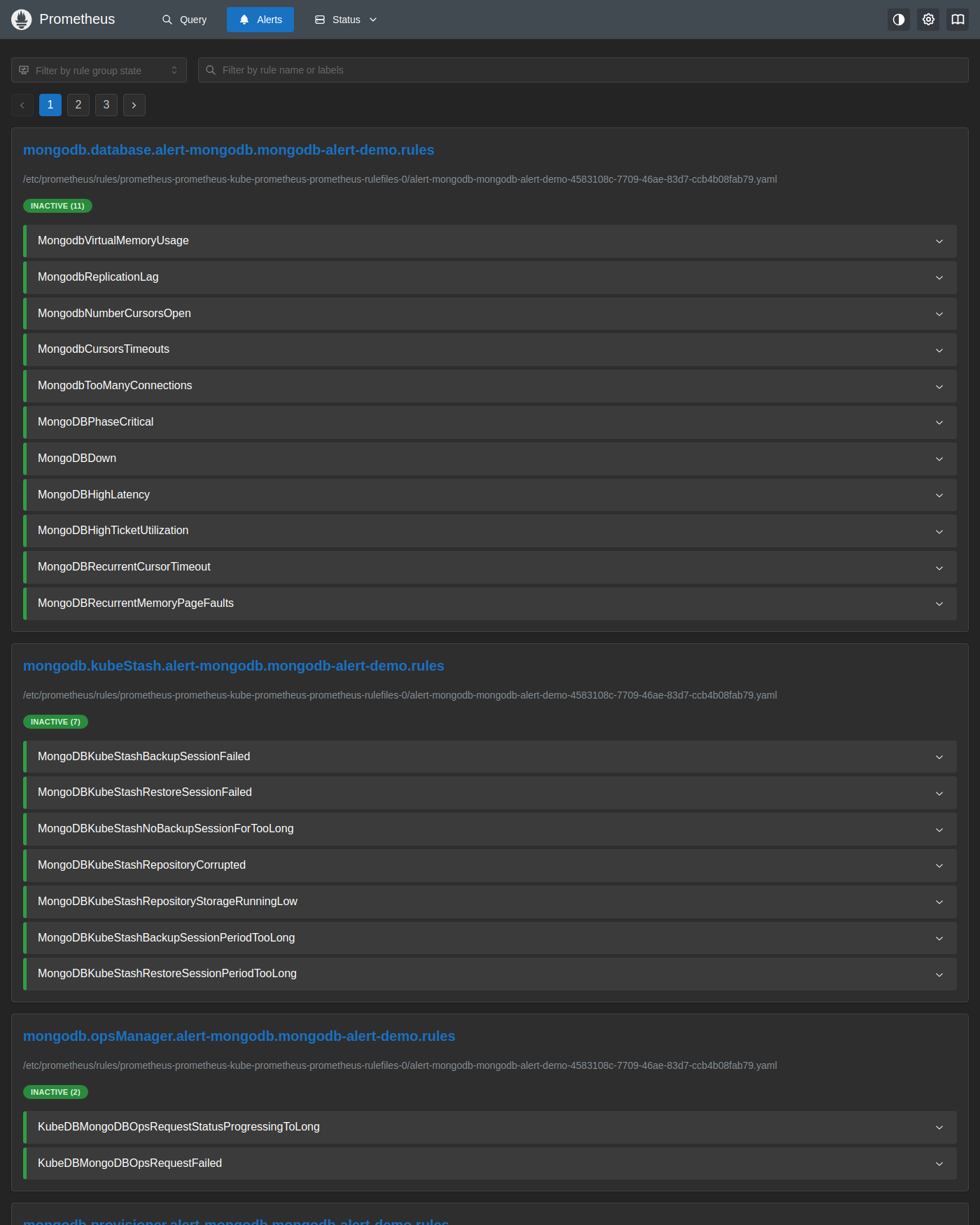 Prometheus Alerts — MongoDB groups inactive