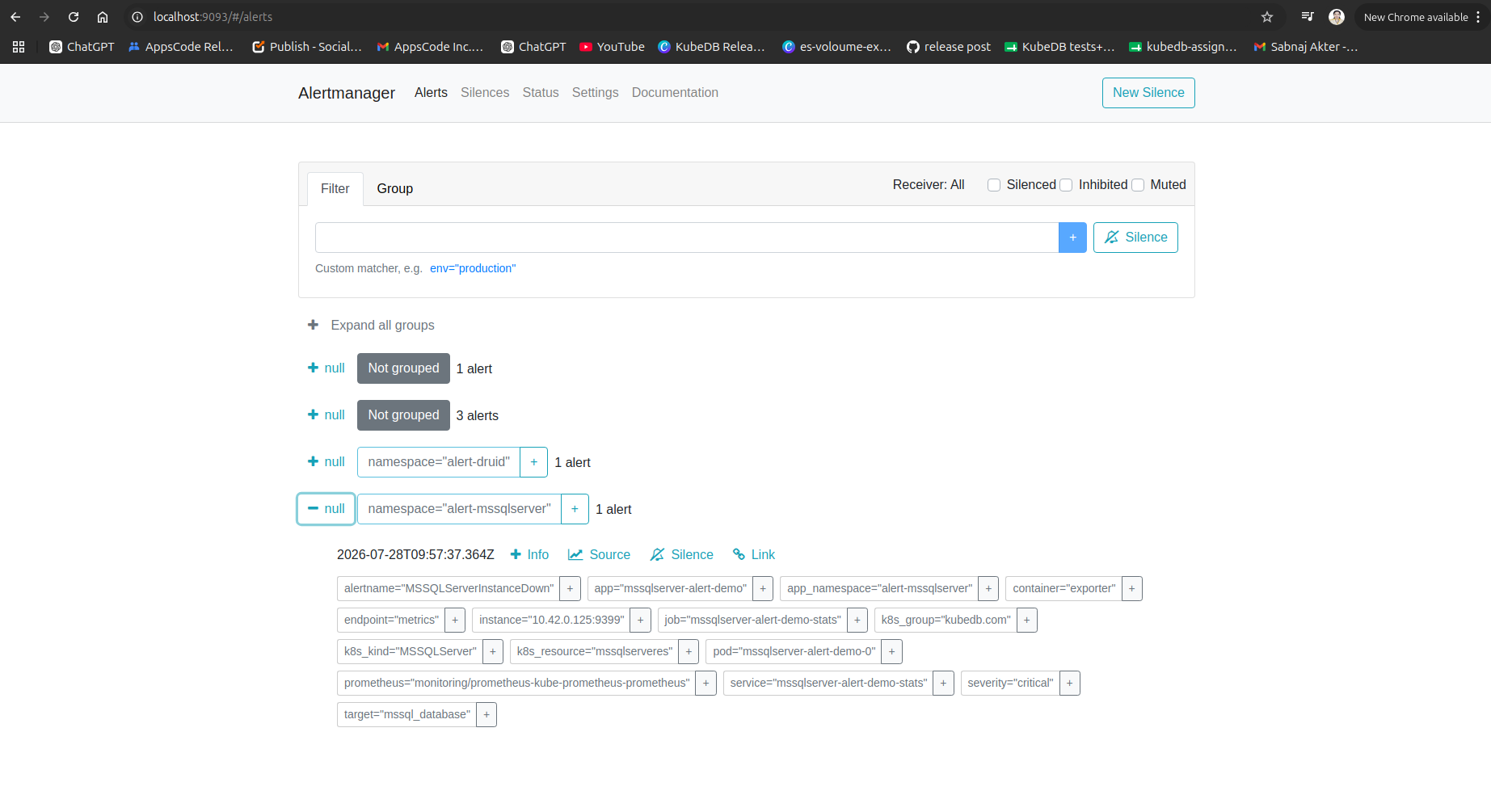 AlertManager — MSSQLServerInstanceDown Firing
