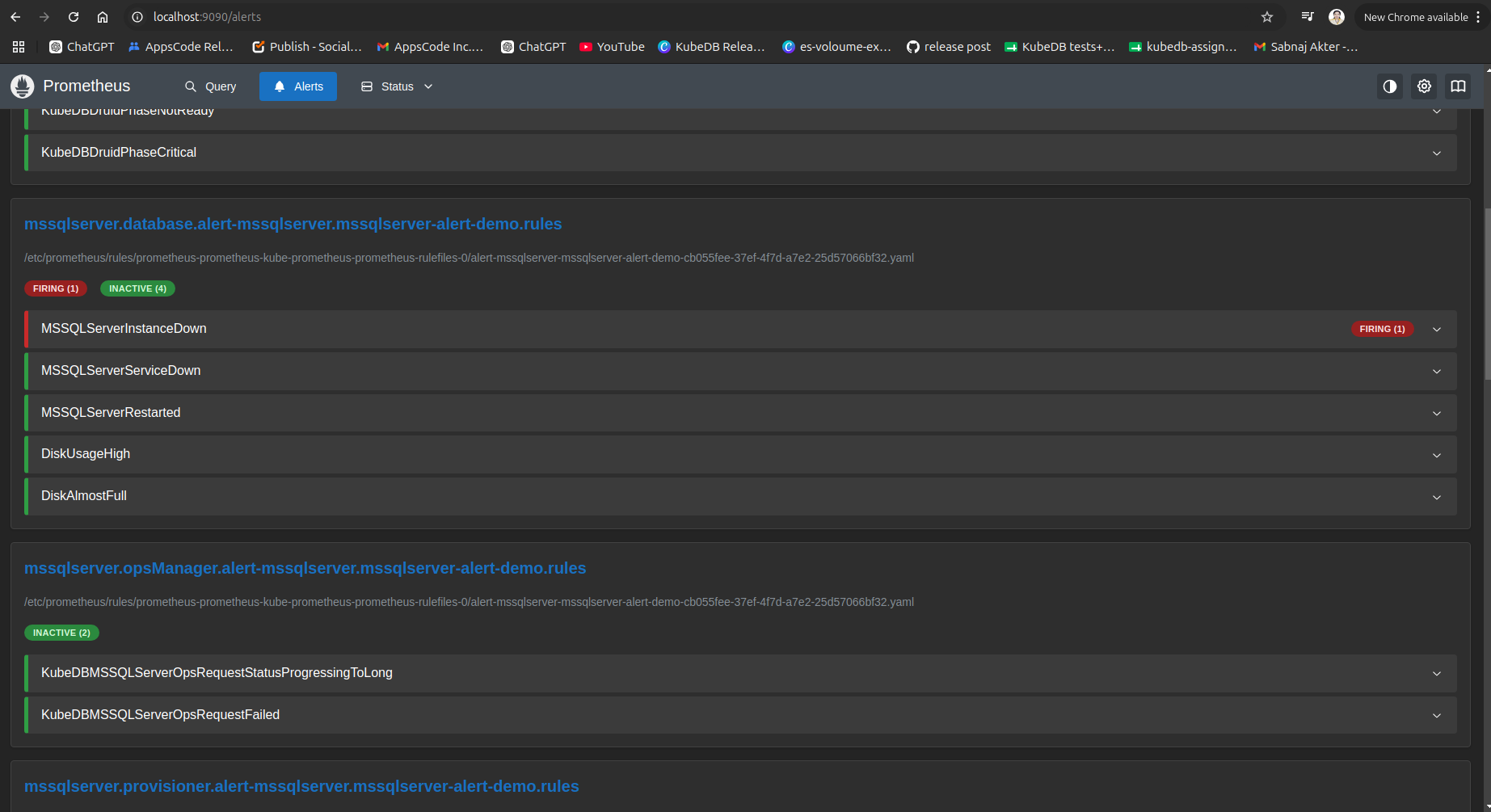 Prometheus Alerts — MSSQLServerInstanceDown Firing