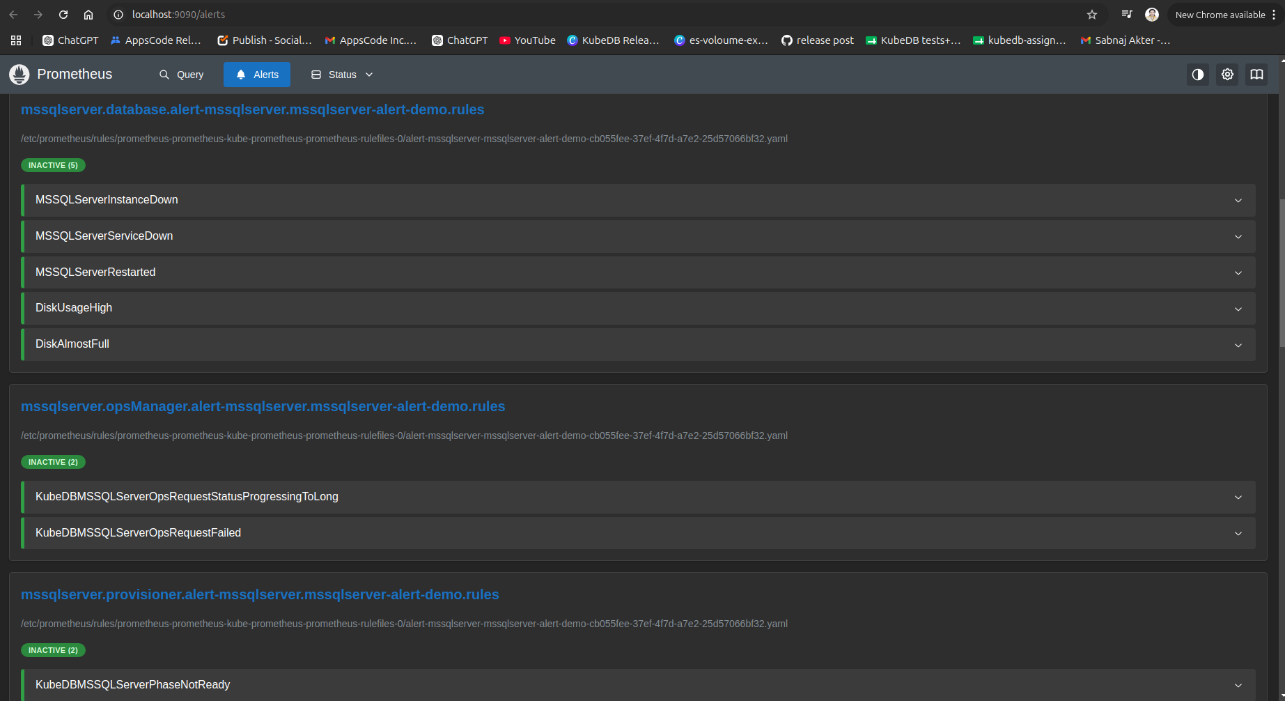Prometheus Alerts — MSSQLServer groups inactive