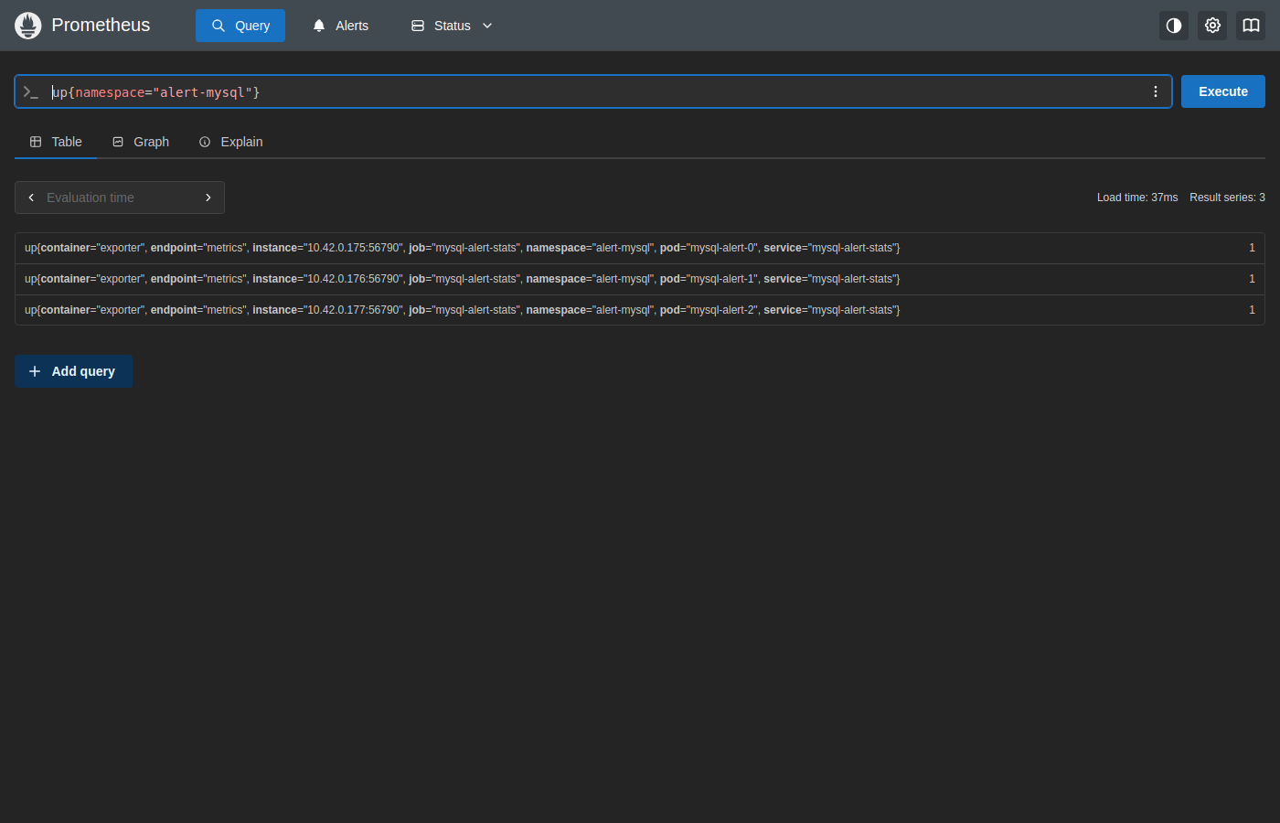 Prometheus up query — target UP