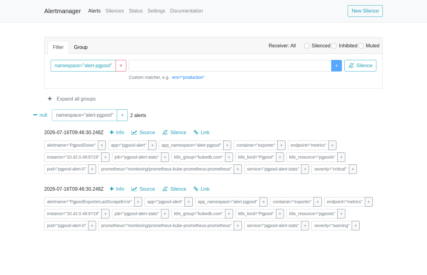 AlertManager — PgpoolDown Firing