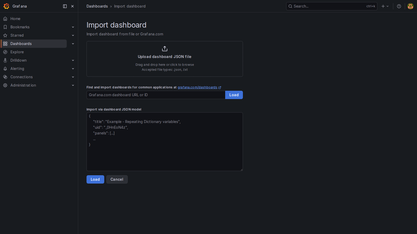 Grafana Import Dashboard