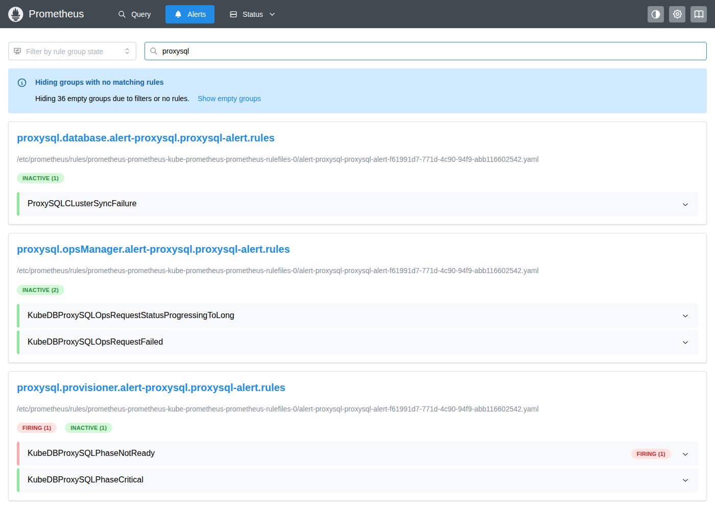 Prometheus Alerts — KubeDBProxySQLPhaseNotReady Firing