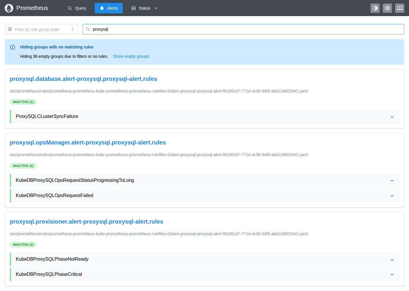 Prometheus Alerts — ProxySQL groups inactive
