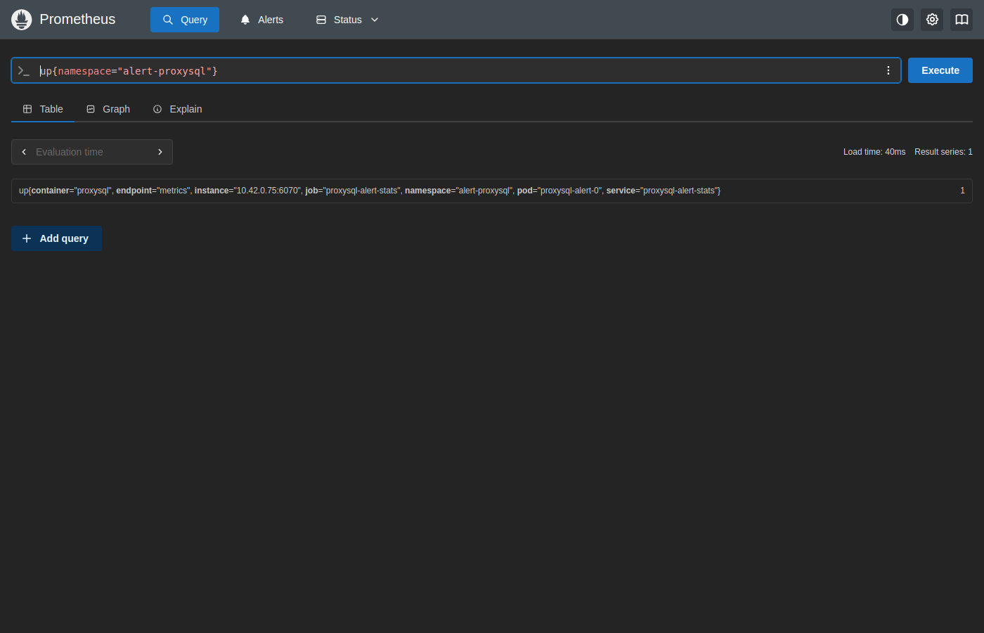 Prometheus up query — proxysql-alert-0 UP