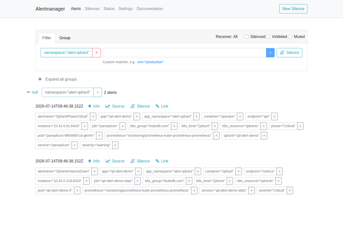 AlertManager — QdrantInstanceDown Firing