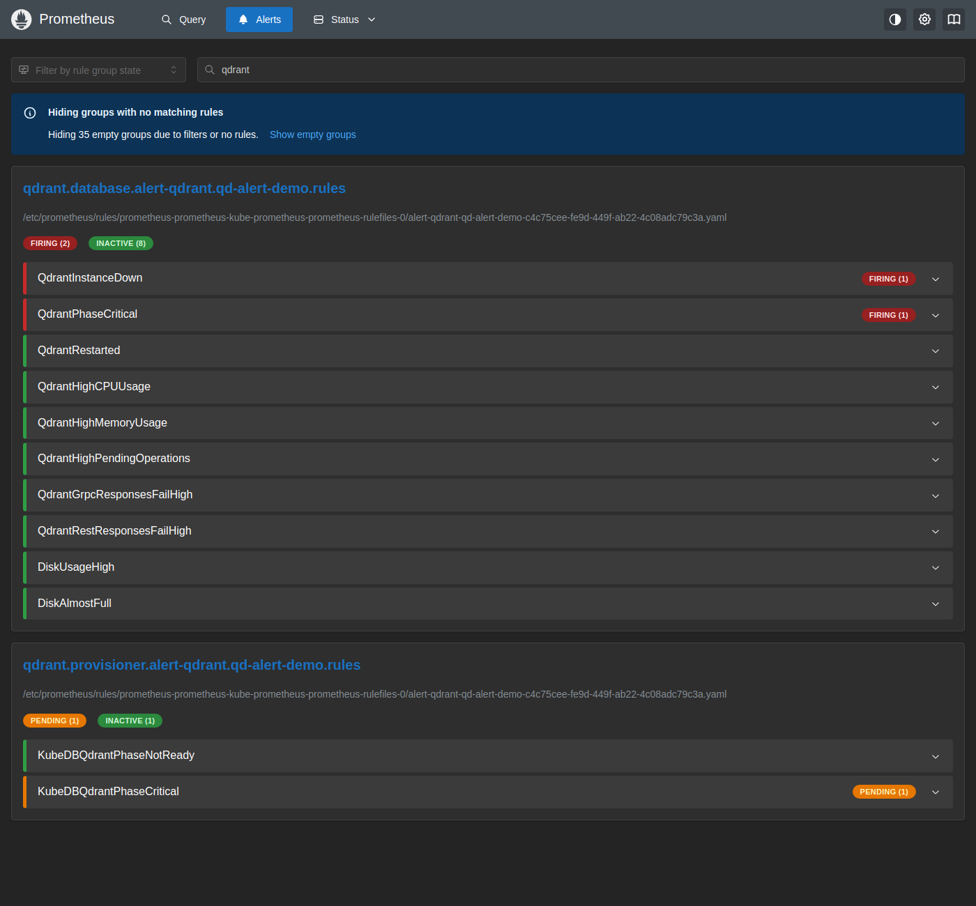 Prometheus Alerts — QdrantInstanceDown Firing