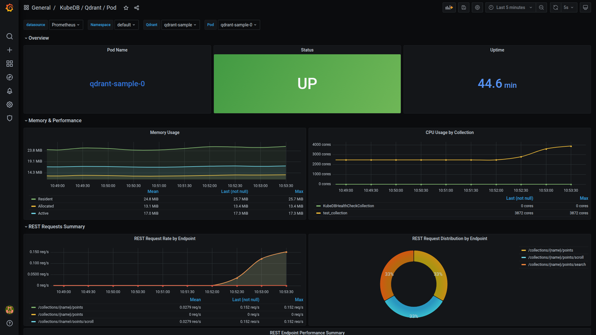 KubeDB Qdrant Pod Dashboard
