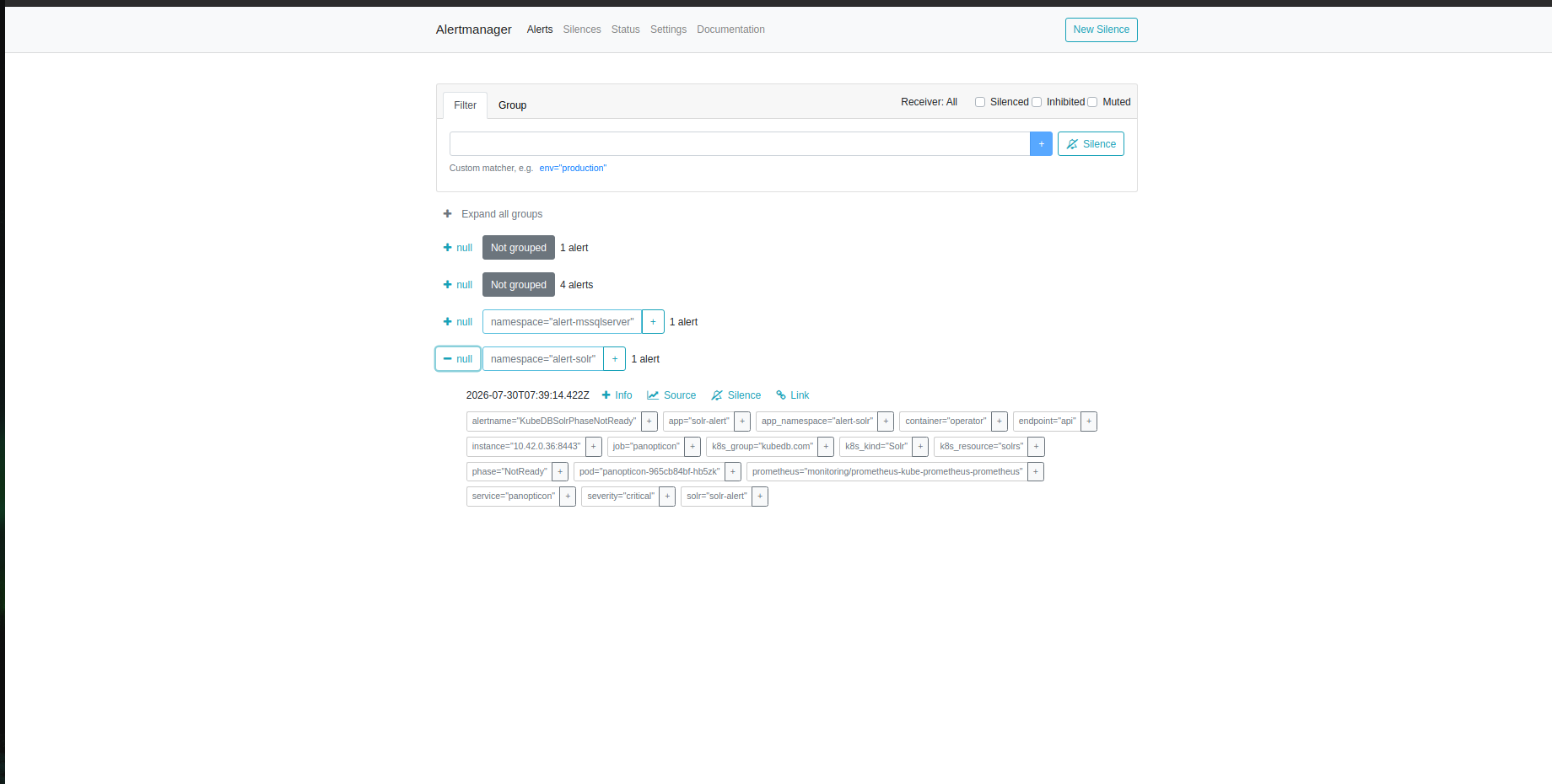 AlertManager — KubeDBSolrPhaseNotReady Firing