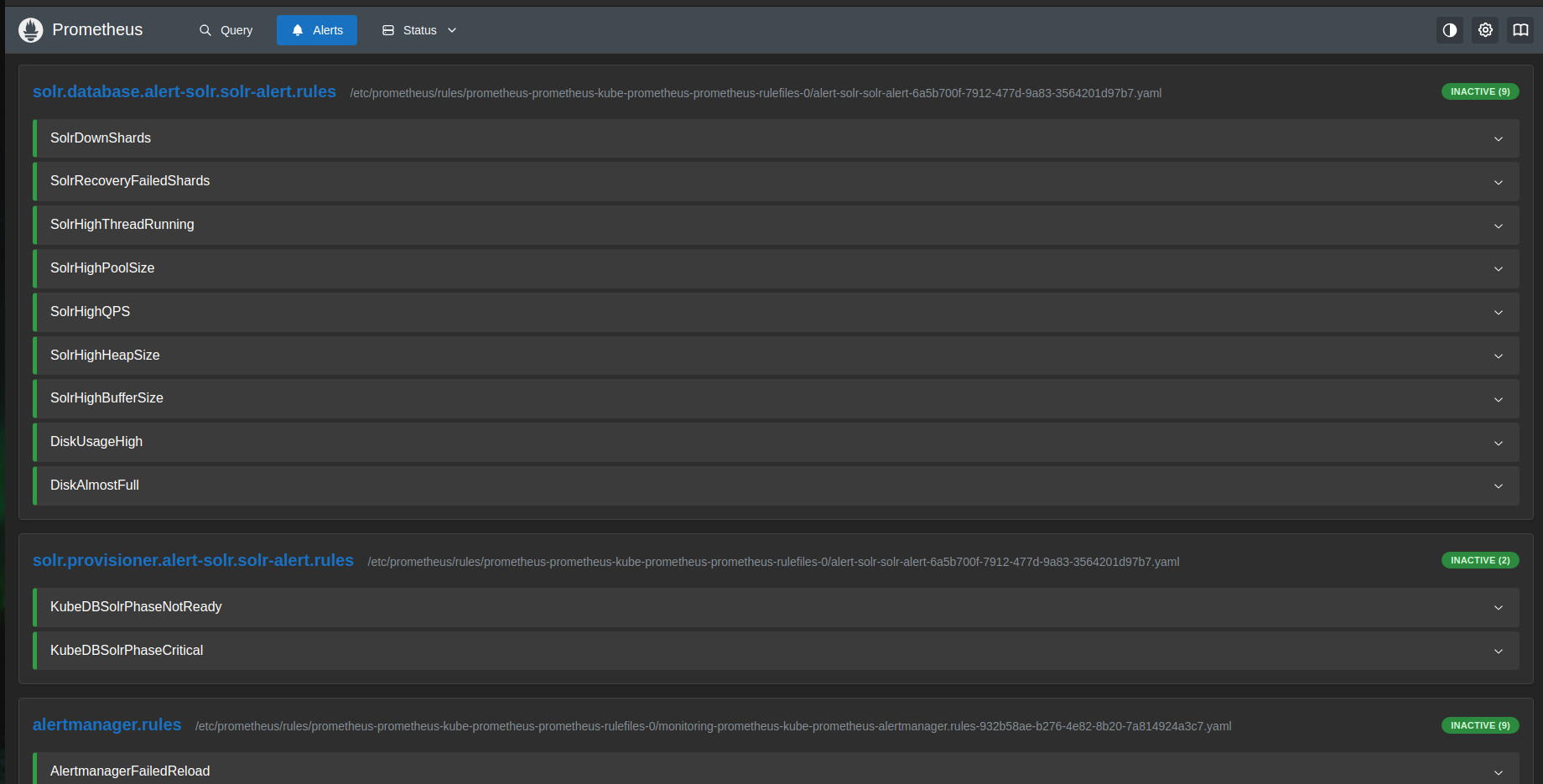 Prometheus Alerts — Solr groups inactive